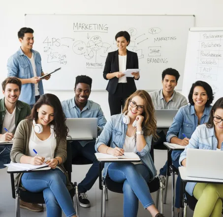 Classe d'étudiants en marketing